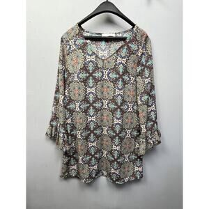 Tilly Anne Dress Womens small‎ multi colored shift ruffled 3/4 sleeves